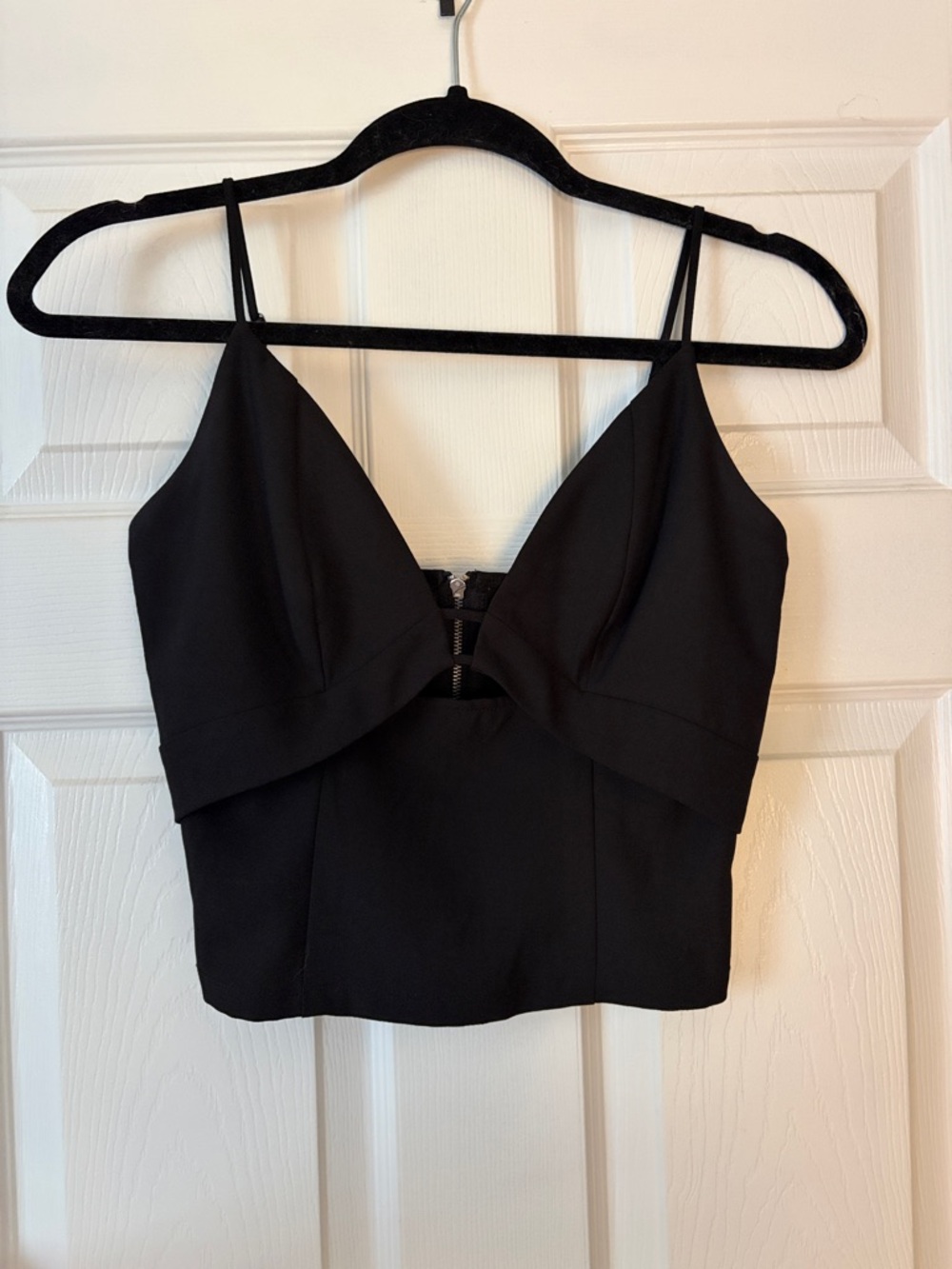 Charlotte Russe Black Spaghetti Strap Crop Top with Front Cutout